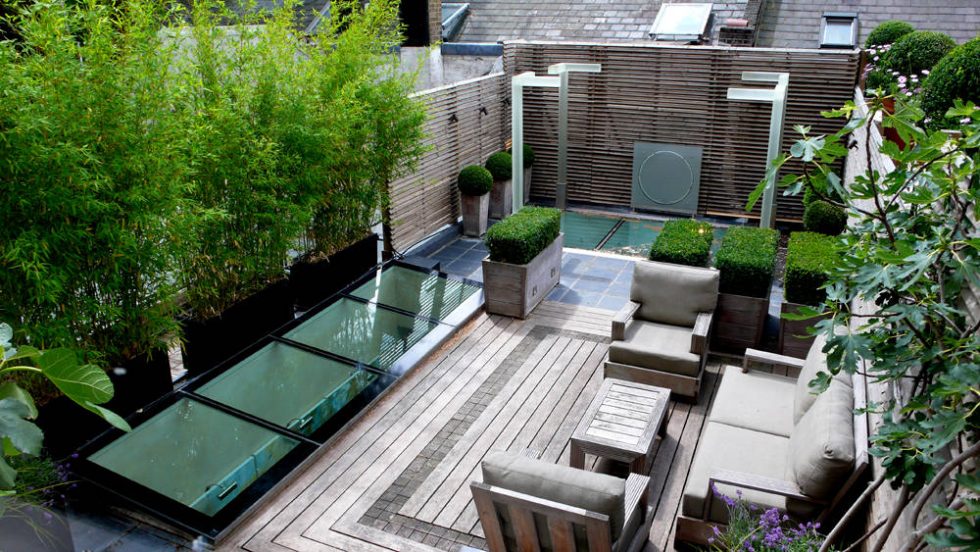 slanted and flat glass floor panels