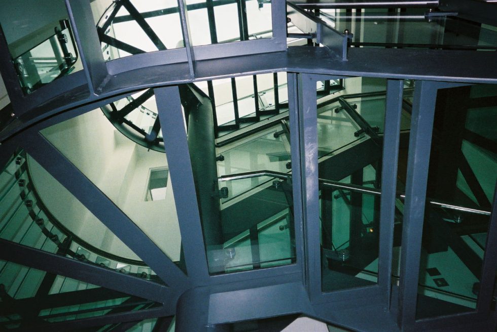 slanted glass floor panels