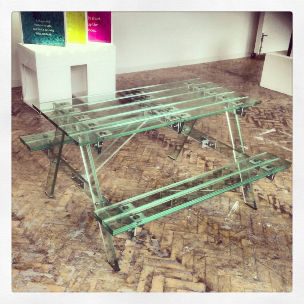 bench made from glass