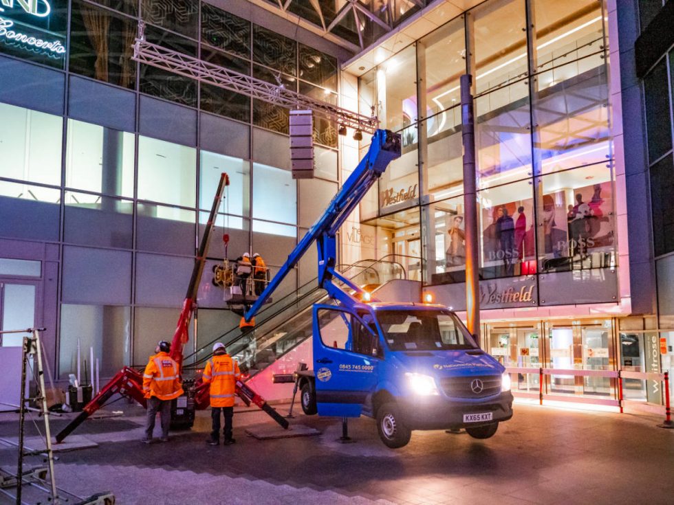 van with lift and crane operation