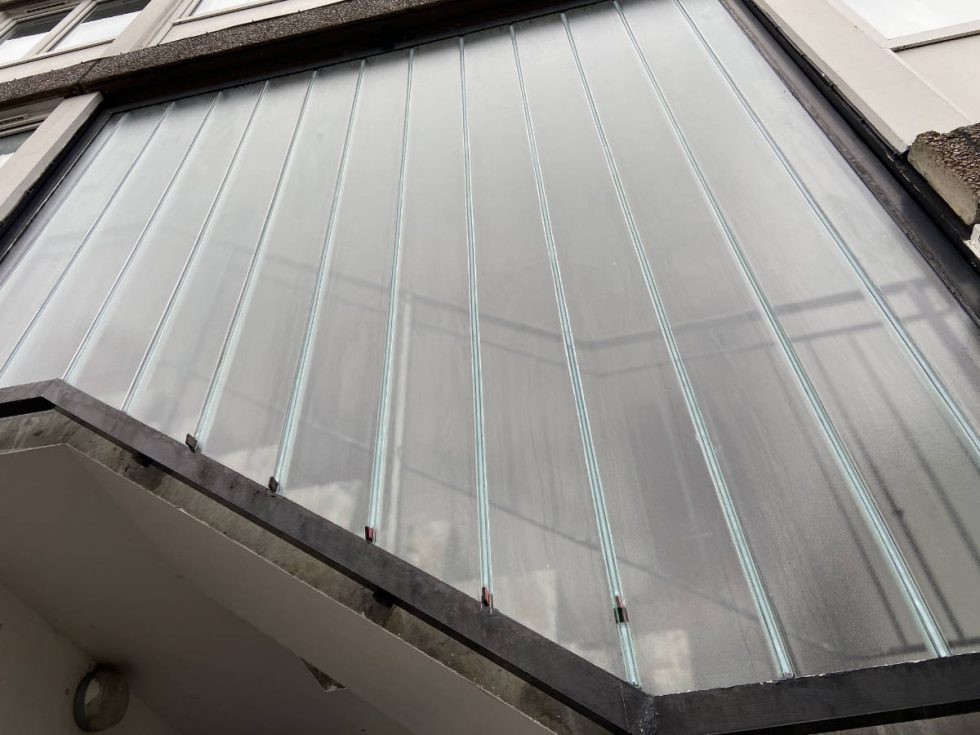 Profilit Glazing completed from the outside and looking from below
