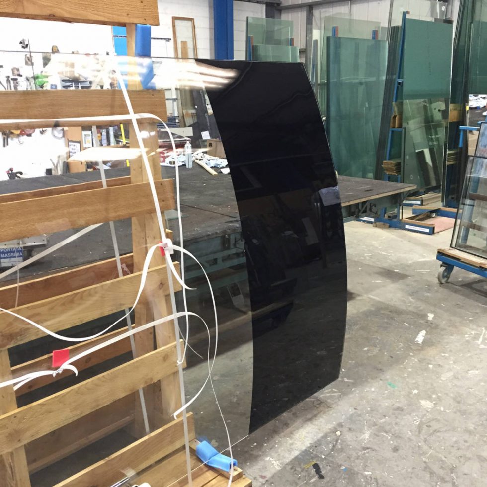 Glass panel with black banner